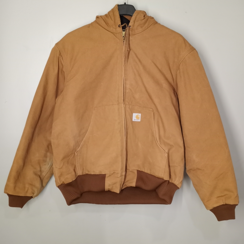 Carhartt Men's Workwear Jacket Brown Hooded Full Zip Quilted Lining Large L